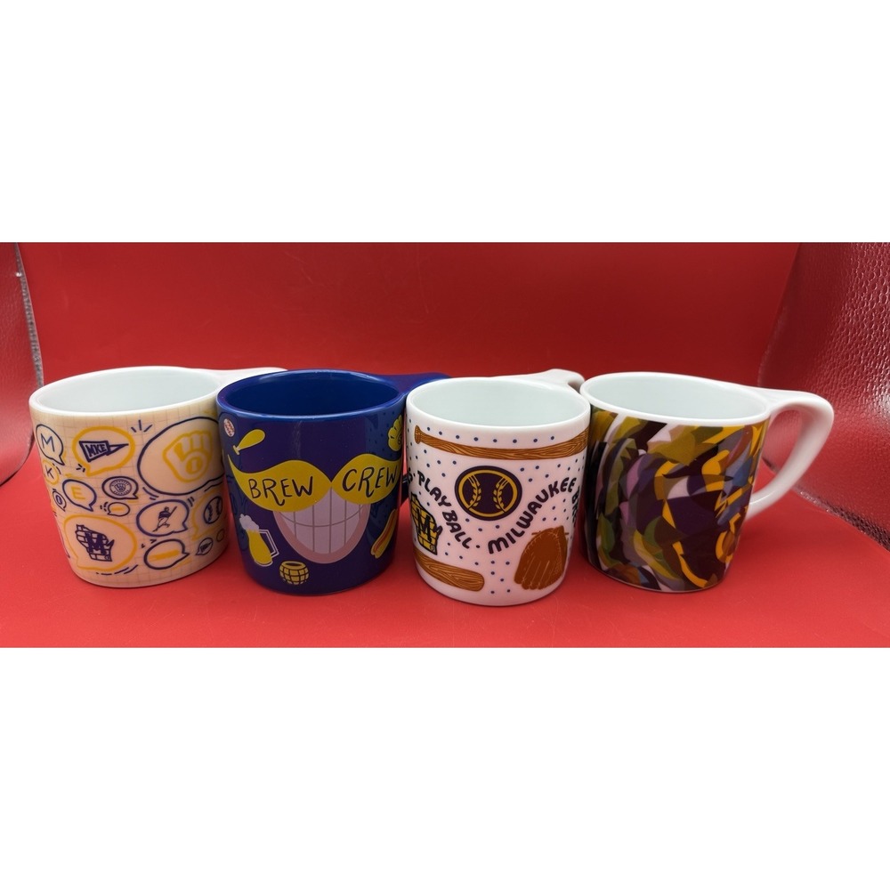 Set of 4 Lino notNeutral Mugs Milwaukee Brewers 4 Unique Designs NEW
